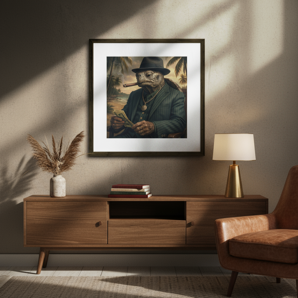 Gangster Turtle Poster | Original Wall Decor | Anthropomorphic Art