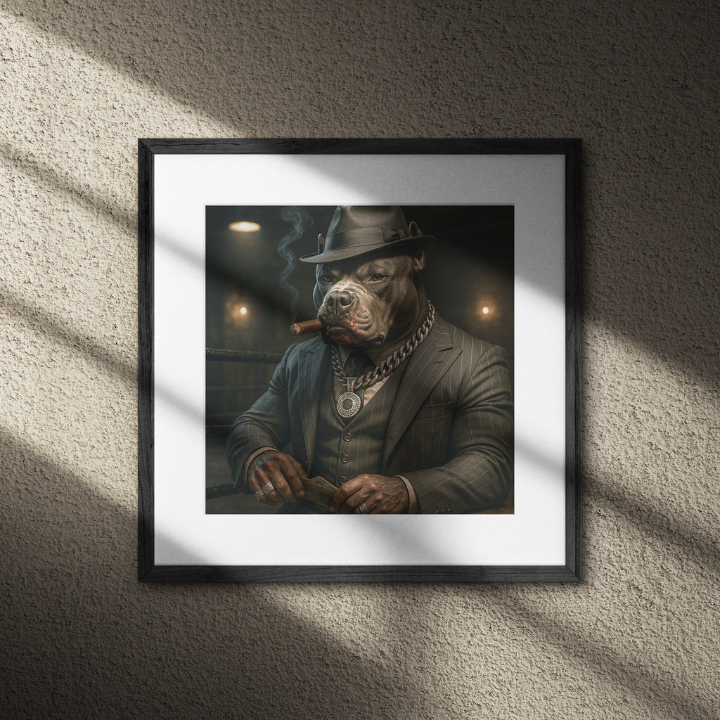 Affiche Chien Pitbull Gangster | Décoration Murale Originale | Art Anthropomorphique
