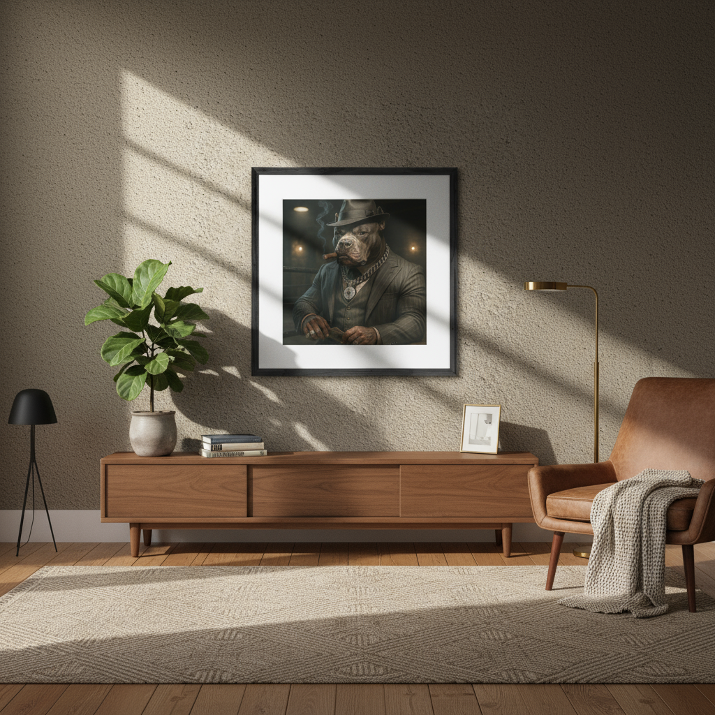 Affiche Chien Pitbull Gangster | Décoration Murale Originale | Art Anthropomorphique